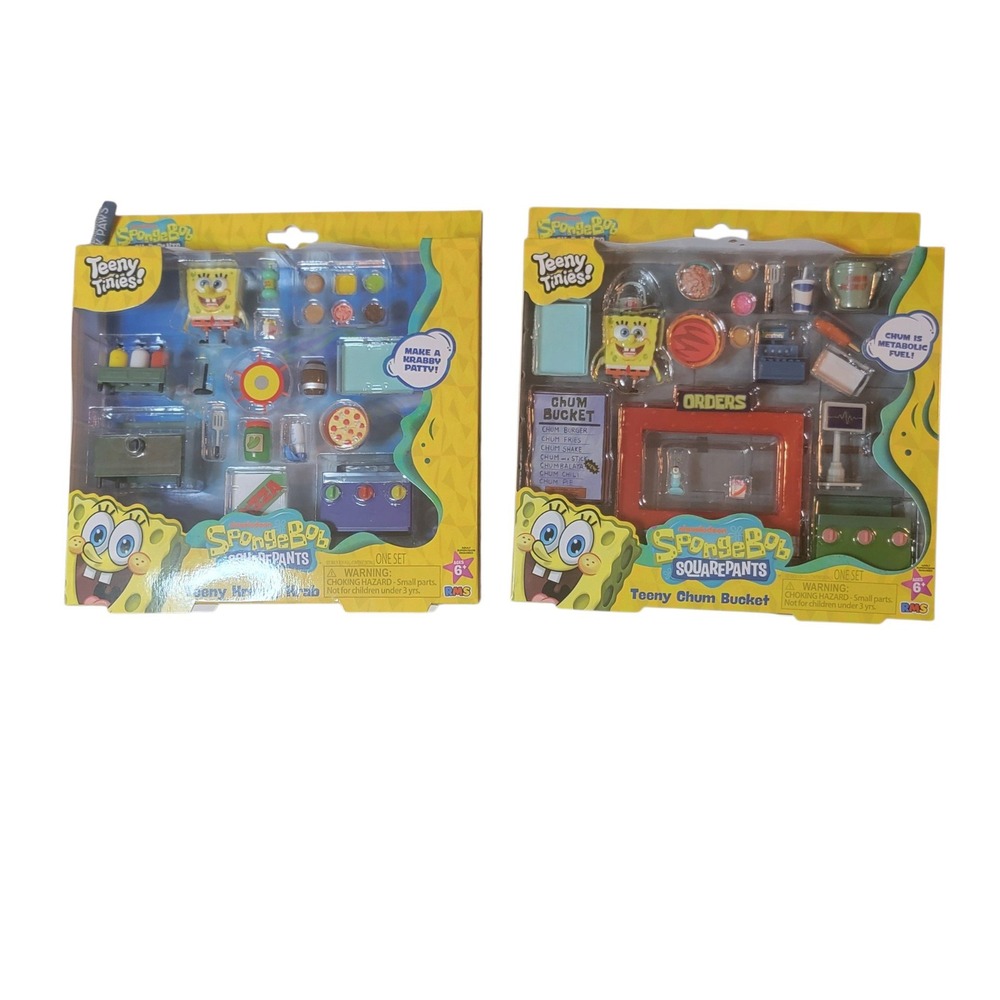 SpongeBob Teeny Tinies Playset Kids OS Multi New Krusty Krab Chum Bucket Bundle
